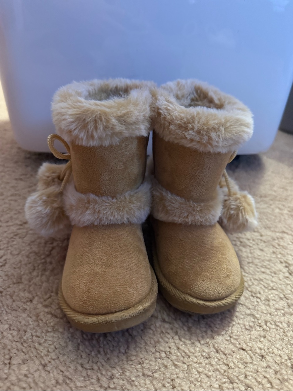 Faux Fur Trim Tan Suede Boots